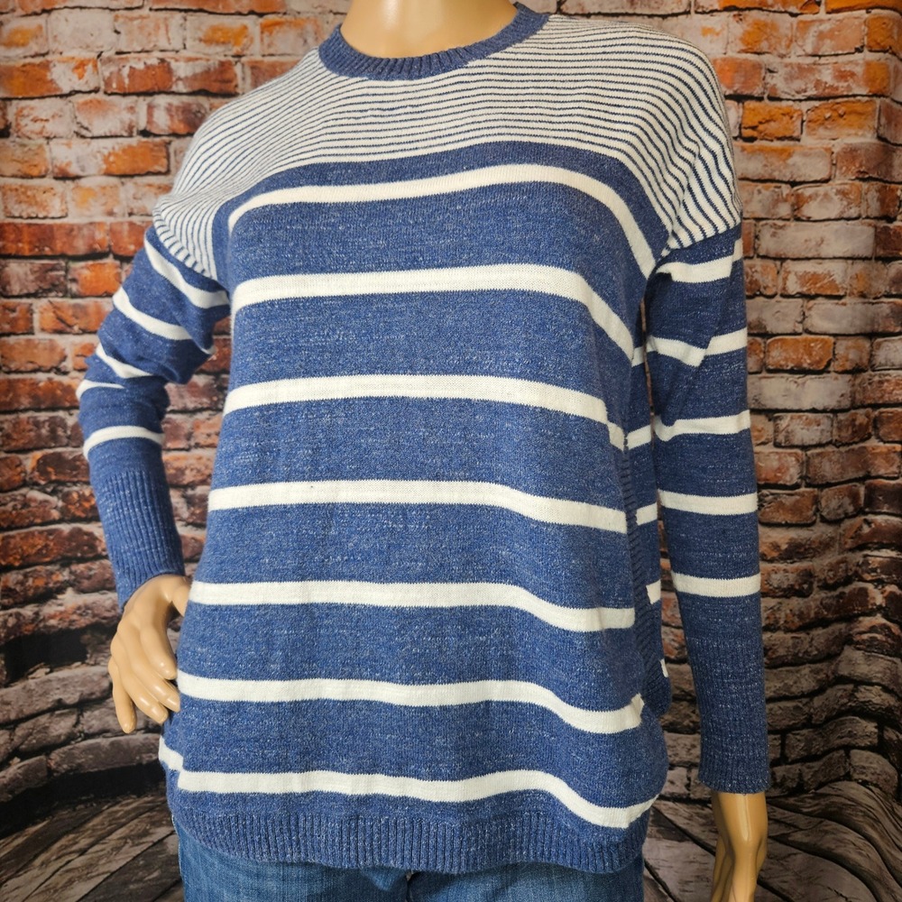 Vineyard Vines Womens XS Blue White Striped Cotton Relaxed Crewneck Sweater